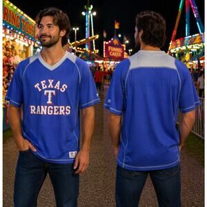 Texas Rangers True Fan Blue Jersey T Shirt Men’s XL 46-48 Embroidered